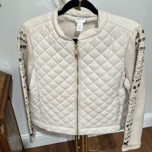 Chicos sz 2 cream quilted jacket with sparkles